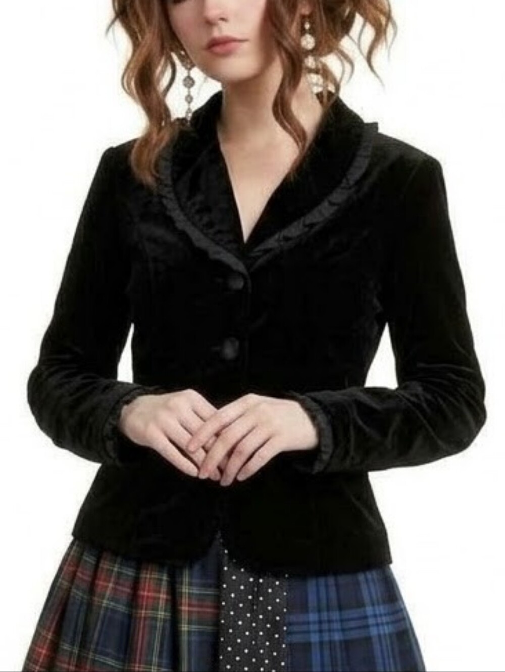 Chadwick's Black Velvet Ruffle Jacket Size 10